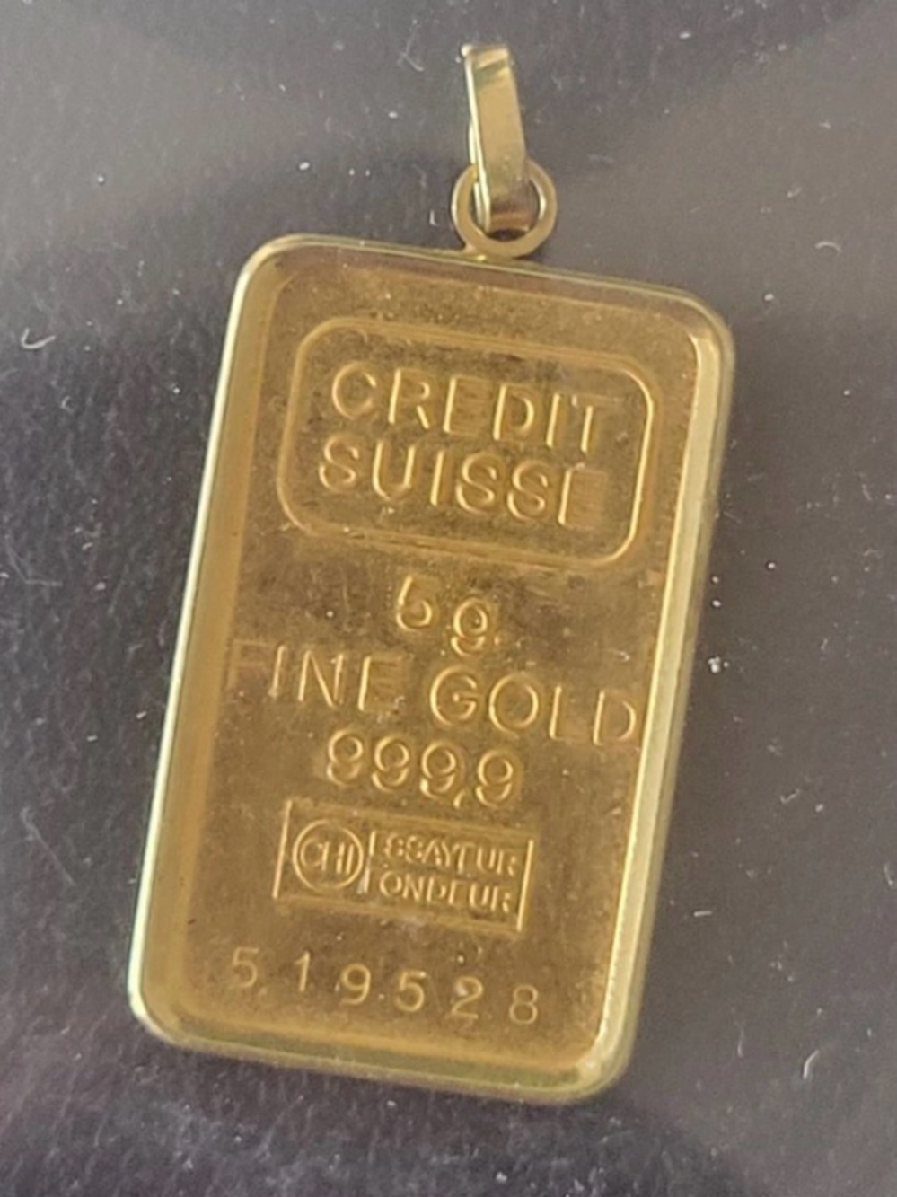 Credit Suisse 5g Fine Gold 999.9 Bar Pendant - Yellow Gold